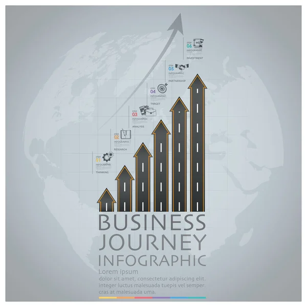 Ταξίδι επιχειρήσεων με παγκόσμια δρόμο και δρόμο βέλος Infographic D — Διανυσματικό Αρχείο