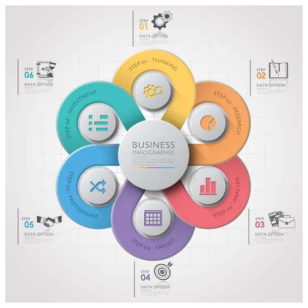 Business-Infografik mit Webkurve Kreis Schrittdiagramm — Stockvektor
