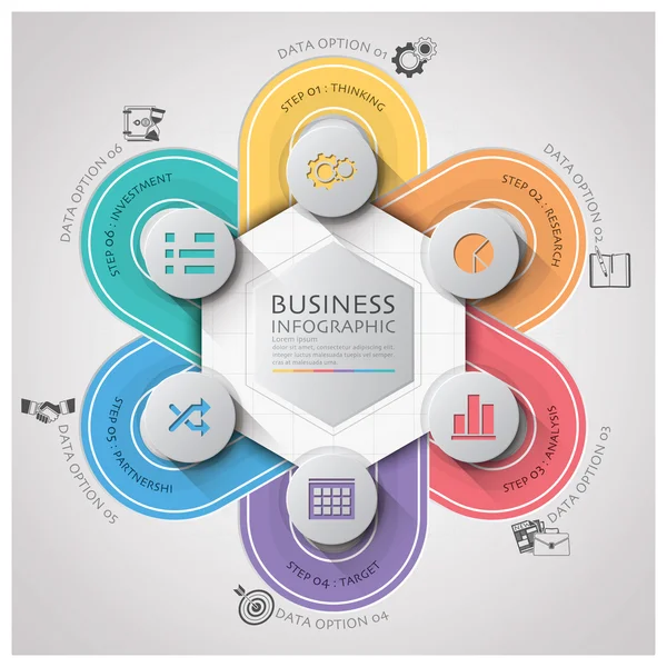 Business Infographic With Weaving Curve Circle Step Diagram — Stock Vector