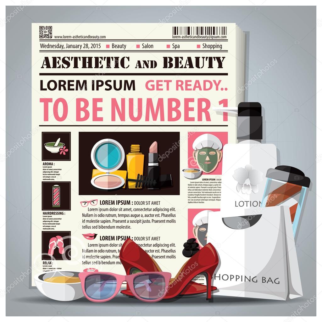 Aesthetic And Beauty Newspaper Lay Out With Cosmetic