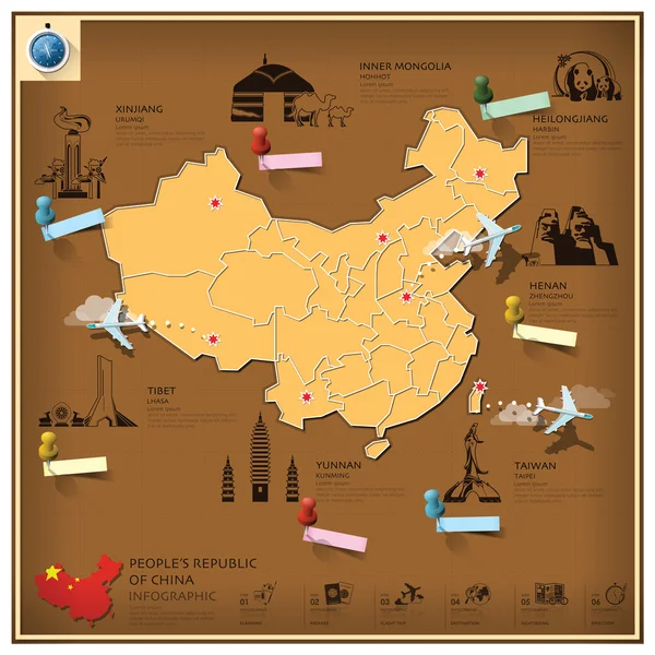 人民共和国的中国地标商务和旅行 Infograp — 图库矢量图片