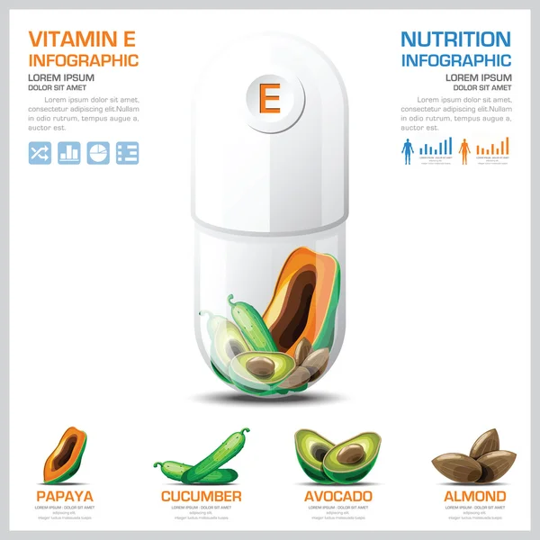 Diagram Grafik Vitamin E Kesehatan dan Infografis Medis - Stok Vektor