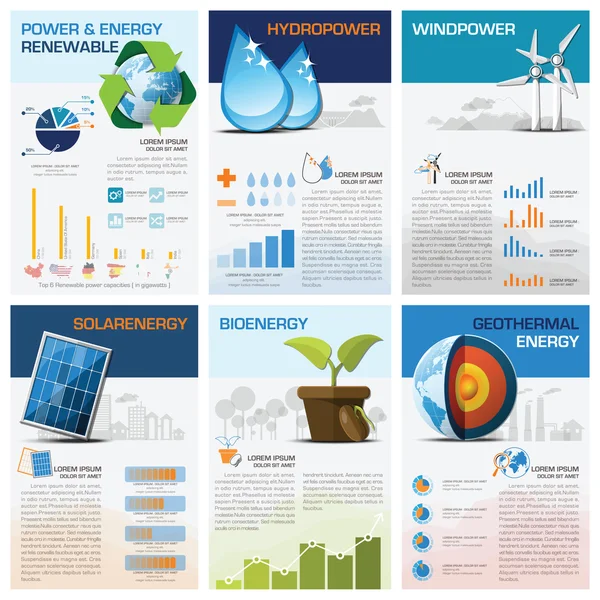 Infografía del diagrama de gráfico renovable de energía y energía — Vector de stock