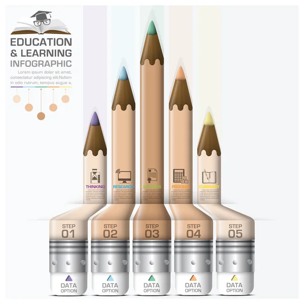 Bildungs- und Lernschritt-Infografik mit Bleistiftdiagramm — Stockvektor