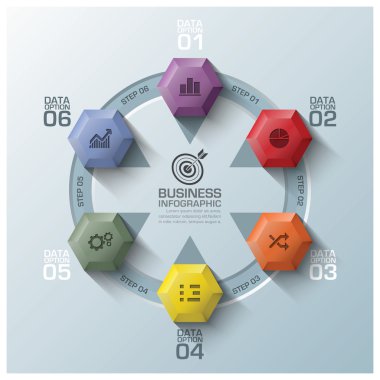 Modern altıgen yuvarlak döndürme adım iş Infographic diyagramı