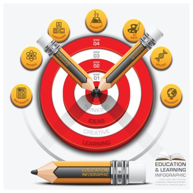 Eğitim ve adım Infographic kalem dart tahtası Su ile öğrenme
