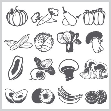 Sebze ve meyve beslenme gıda için malzemeler Icons Set