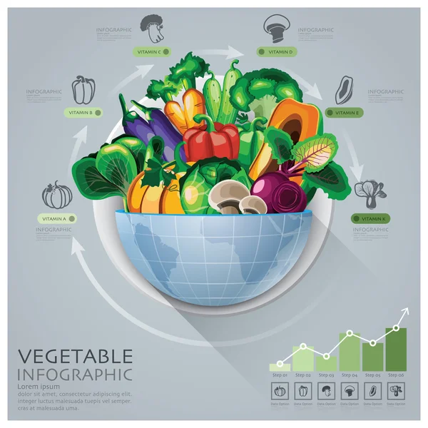 Infográfico médico e de saúde global com vegetal redondo do círculo —  Vetores de Stock