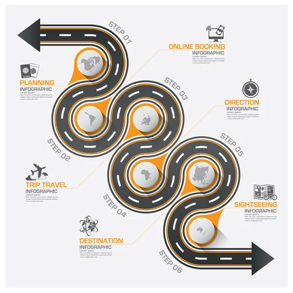 Weg en straat Business reizen Curve Route Infographic Diagram — Stockvector