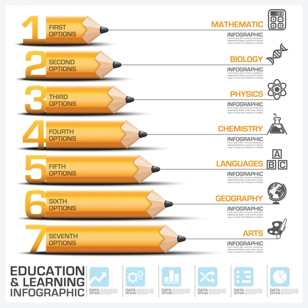 Oktatás és tanulás lépés Infographic ceruza D tárgy — Stock Vector
