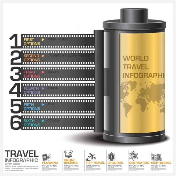 Infográfico do negócio da viagem e da viagem com o filme continental Diag — Vetor de Stock