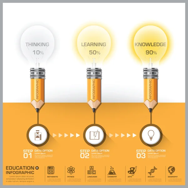 Crayon d'éducation et d'apprentissage avec ampoule Diagramme étape Infog Vecteurs De Stock Libres De Droits
