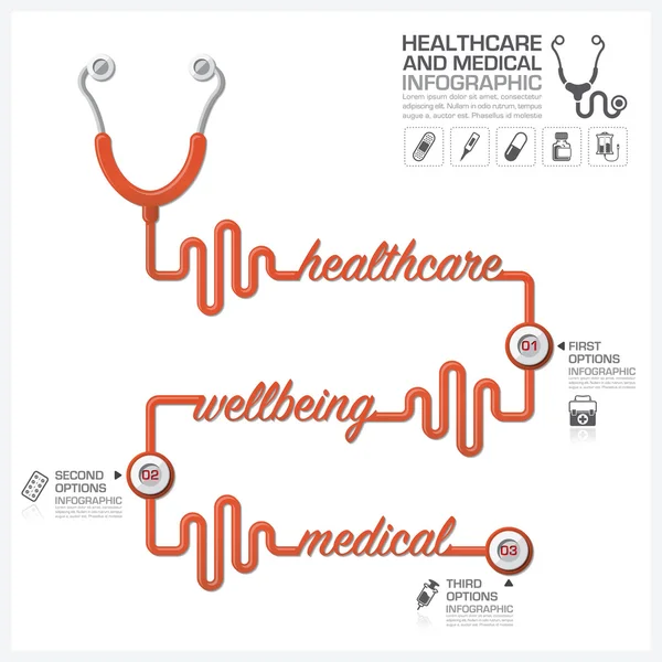Soins de santé et infographie médicale avec stéthoscope Chronologie Dia — Image vectorielle