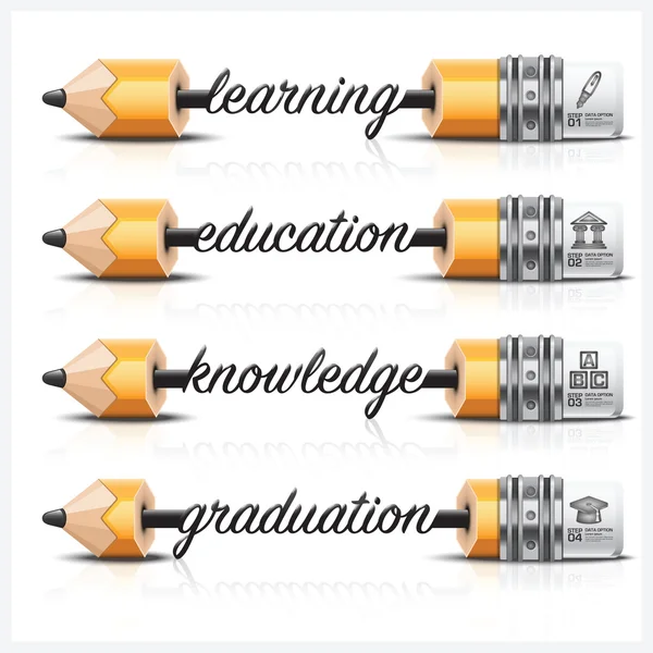 Bildung und Lernen mit Bleistift schnitzen Schritt Infografik d — Stockvektor