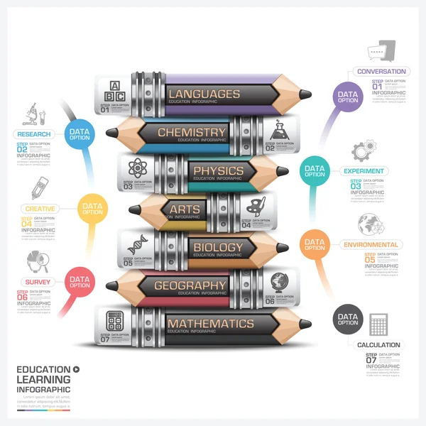 Education And Learning Subject Pencil Step Infographic Diagram — Stock vektor