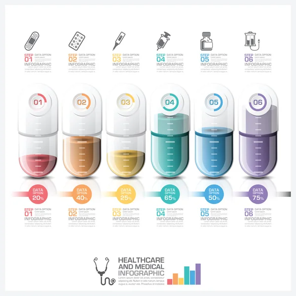 Gesundheitswesen und medizinische Infografik mit Pille Kapsel Timeline st Stockvektor