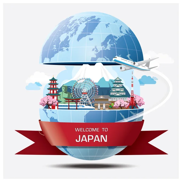 Japan Wahrzeichen globale Reise-und Reise-Infografik Hintergrund lizenzfreie Stockillustrationen