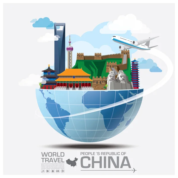 China Wahrzeichen globale Reise-und Reise-Infografik — Stockvektor