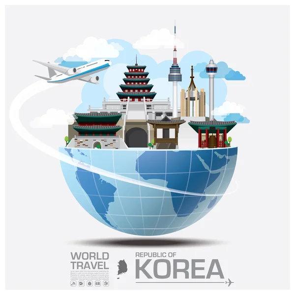 Republik Korea Wahrzeichen globale Reise-und Reise-Infografik — Stockvektor