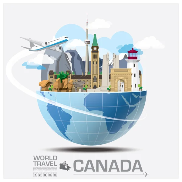 Canada Punto di riferimento globale viaggio e viaggio Infografica — Vettoriale Stock