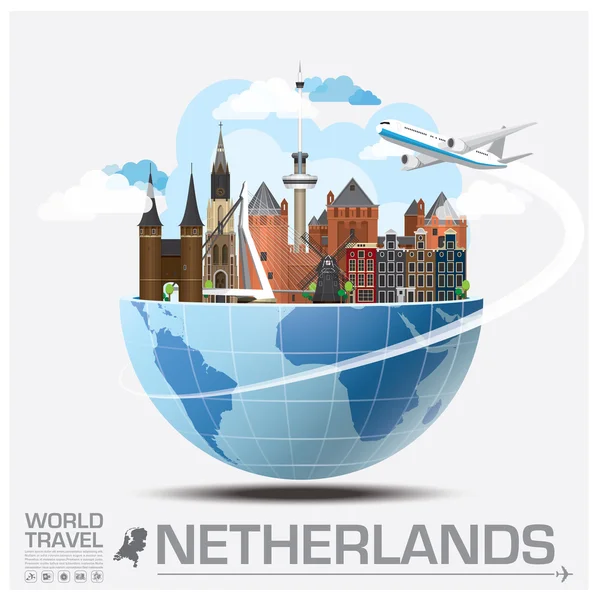 Nederland Landmark wereldwijde reizen en reis Infographic — Stockvector