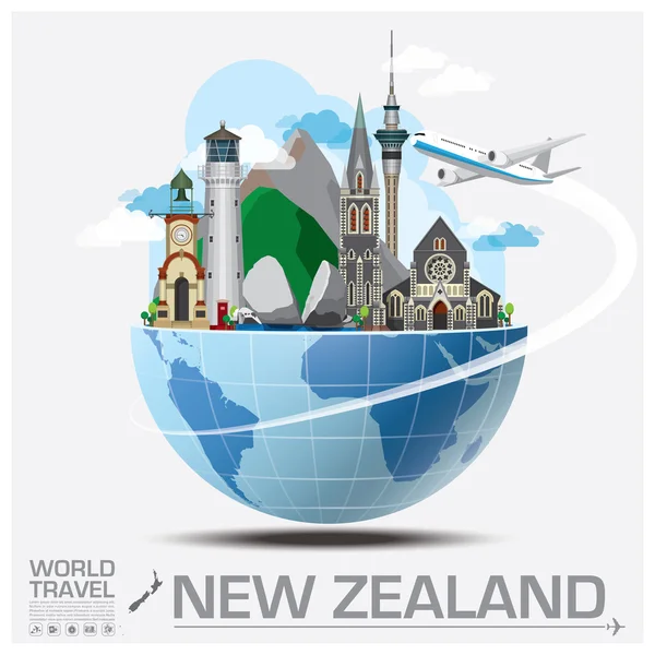 New Zealand Landmark Global Travel And Journey Infographic (em inglês) — Vetor de Stock