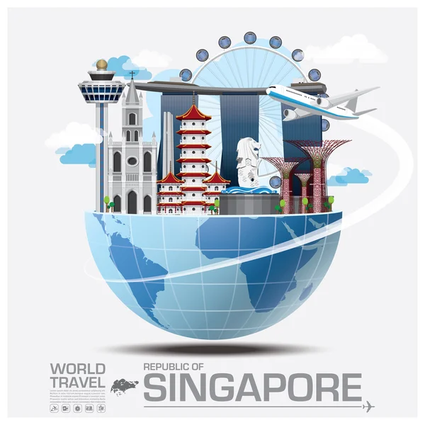 Singapur Simgesel Yapı küresel seyahat ve yolculuk Infographic — Stok Vektör
