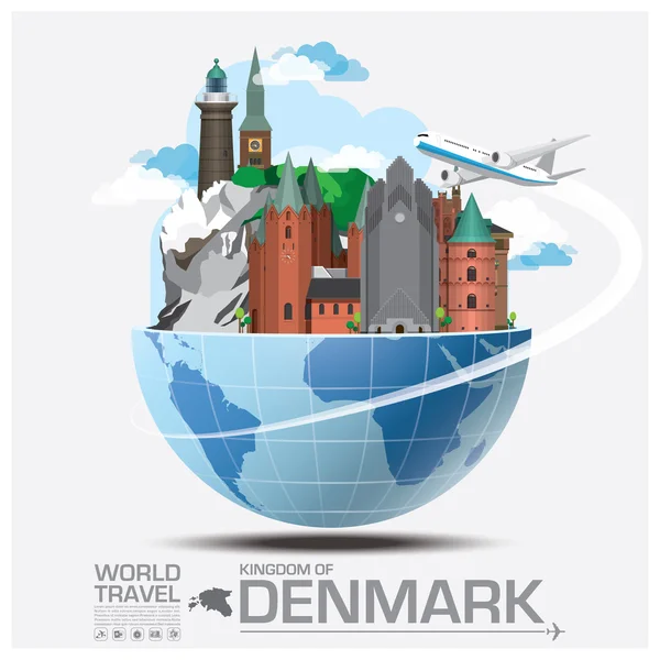 丹麦地标环球旅行和旅程图 — 图库矢量图片
