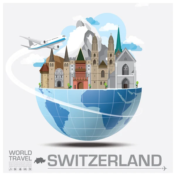 Die Schweiz ist ein Wahrzeichen der globalen Reise- und Reise-Infografik — Stockvektor