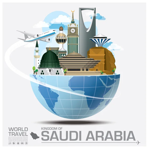 Regno dell'Arabia Saudita Punto di riferimento globale Viaggio e viaggio Infog — Vettoriale Stock