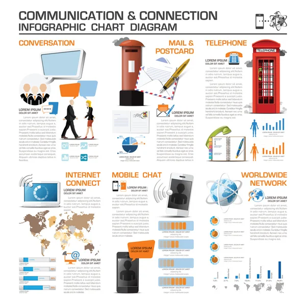 İletişim ve bağlantı Infographic grafik diyagramı — Stok Vektör