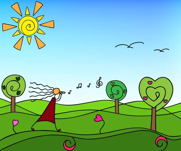 Bahar doğa ağaçlar ile. Doodle.