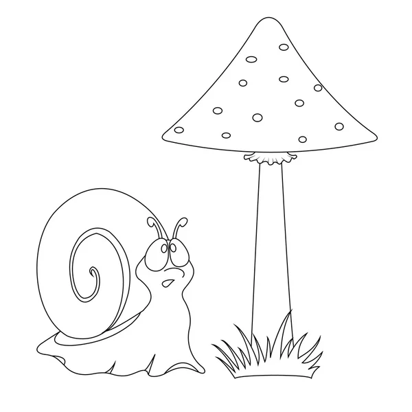 Illustration lustige Karikatur Schnecke und Pilz — Stockvektor