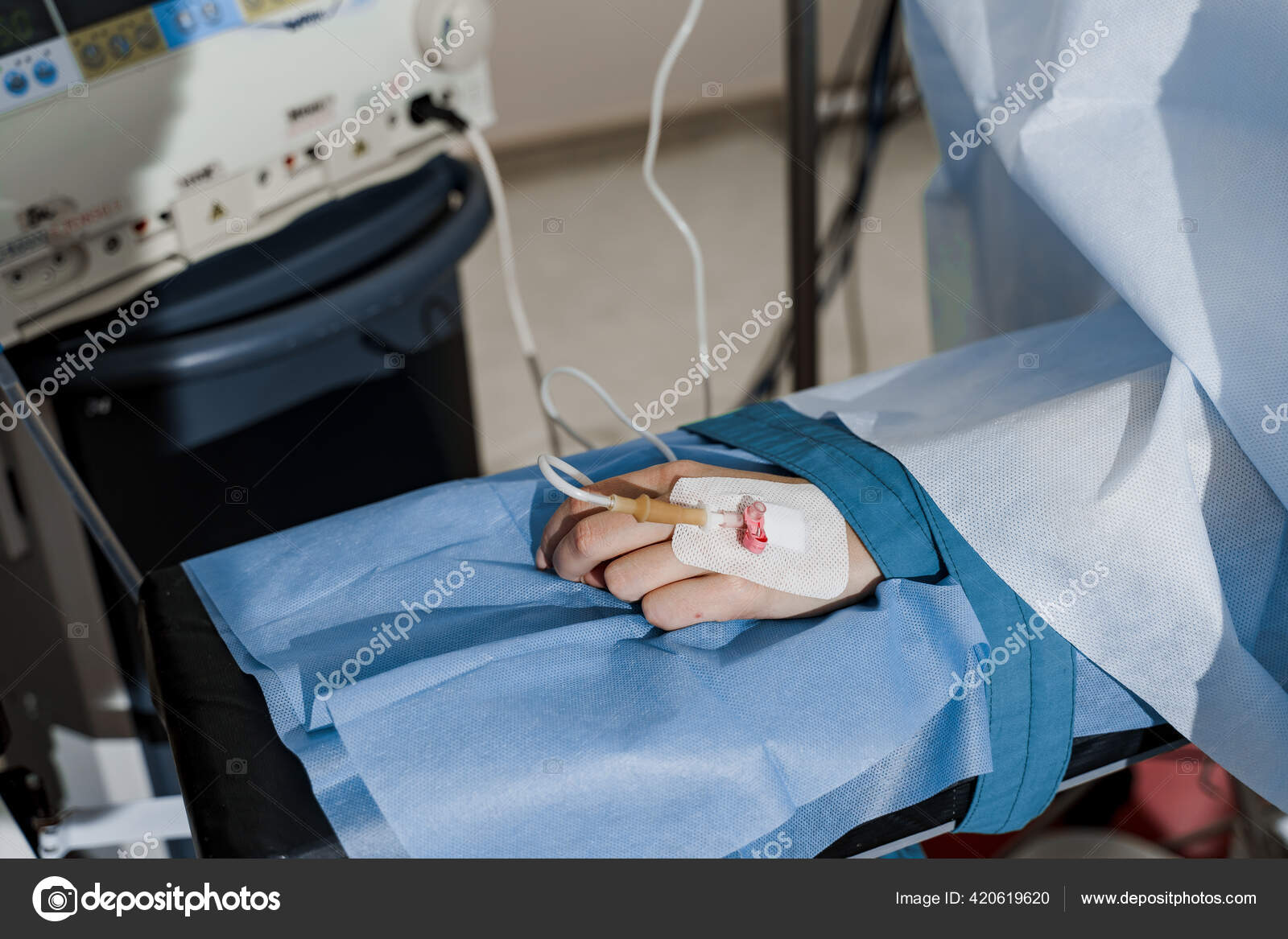 Catheter Safely Inserted Woman Hand Plastic Operation Anesthesia