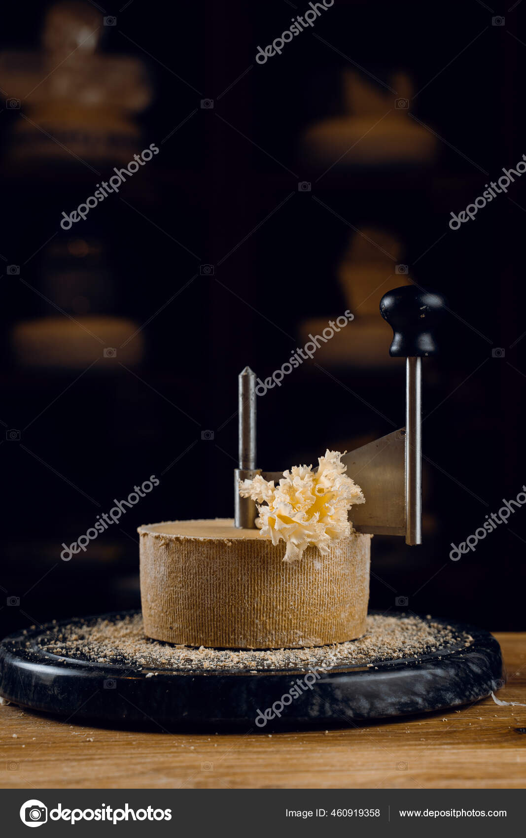 Shaving Tete Moine Cheese Using Girolle Knife Variety Swiss Semi Stock  Photo by ©rabizo94@gmail.com 460919358