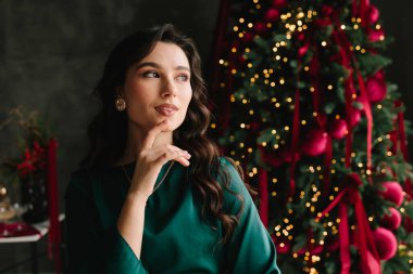 Noel hediyesinin hayalini kuran kadın yeni yıl kutlamasıyla şenlik ağacının yanında