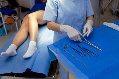 Tıbbi klinikte bacak damar tedavisi için cerrah düzenleme araçları