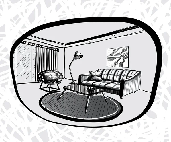 Bosquejo interior de la sala . — Vector de stock