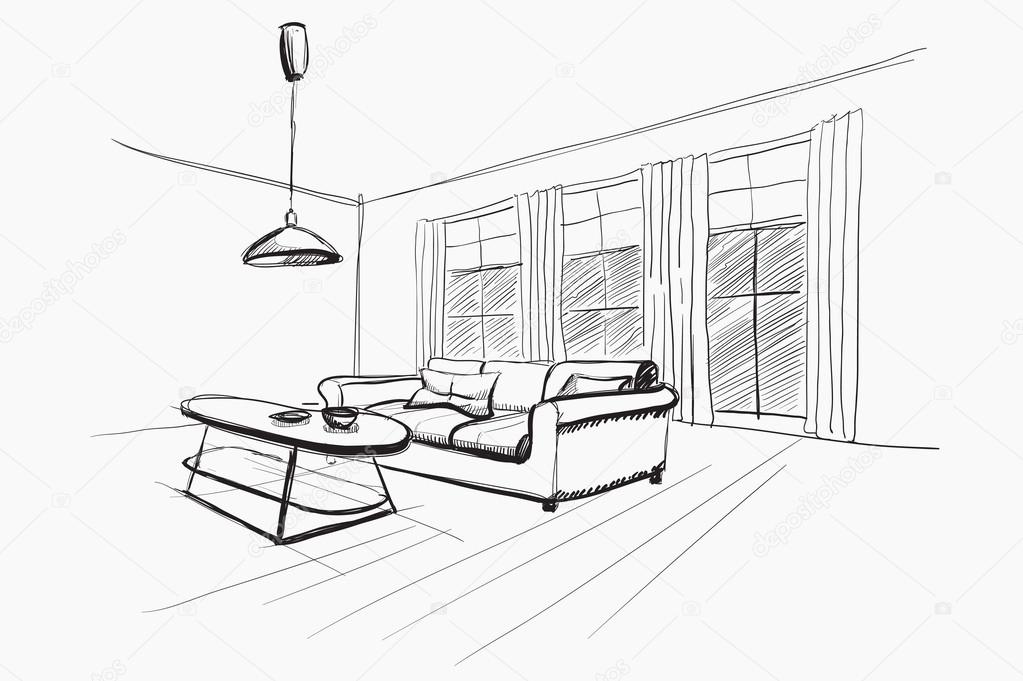 Living room interior sketch. — Stock Vector © AVD_88 #52406931 Living room interior sketch. — Stock Vector © AVD_88 #52406931