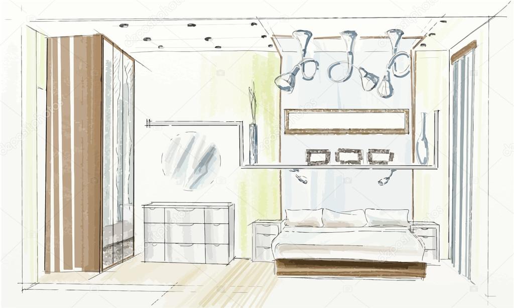Bedroom interior sketch.