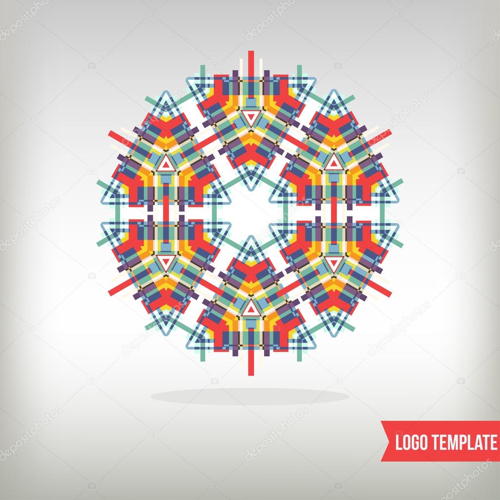 Kaleidoscopic and  geometric graphic elements for design. Kaleidoscope logo set.