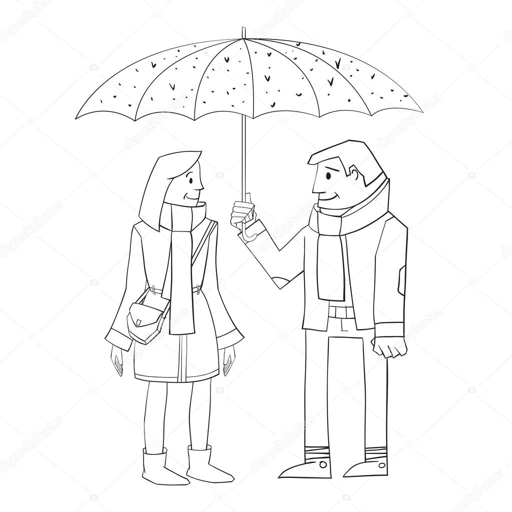 Young Couple under umbrella. Autumn.