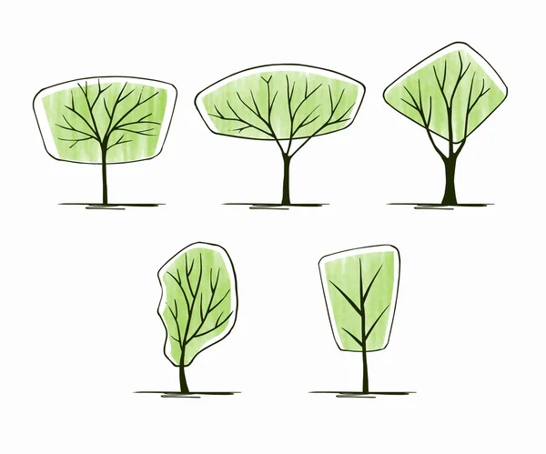 Ensemble vectoriel avec arbres verts . — Image vectorielle