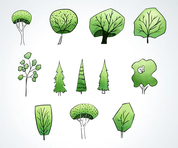 Ensemble vectoriel avec arbres verts . — Image vectorielle