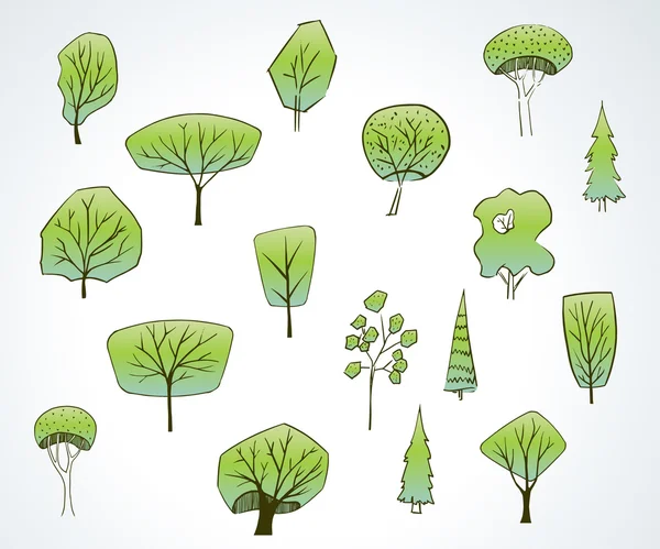 Ensemble vectoriel avec arbres verts . — Image vectorielle