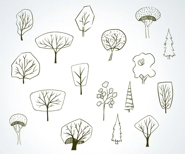Ensemble vectoriel avec arbres verts . — Image vectorielle