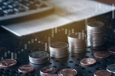 coins stack and financial report concept, money and finance