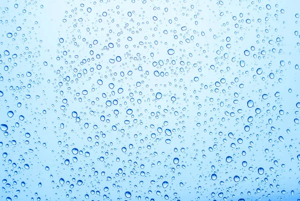 Su damlaları mavi camlara düşer