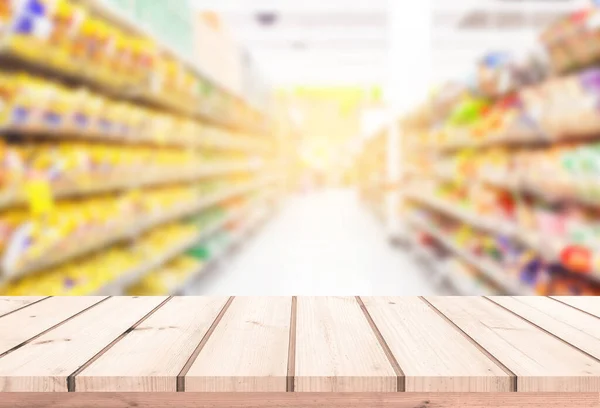 Pranchas Madeira Com Fundo Embaçado Abstrato Supermercado — Fotografia de Stock