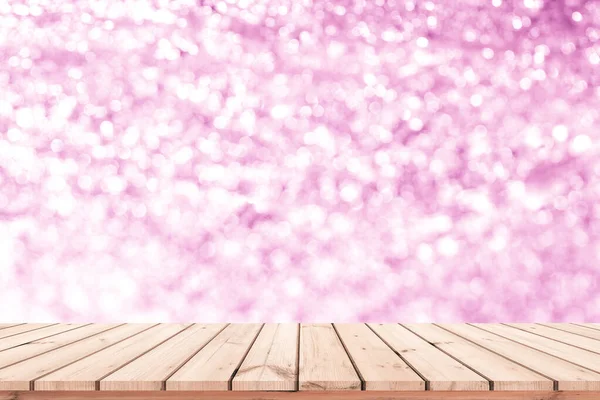 Wood Table Wood Floor Abstract Pink Bokeh Background Product Display — Stock Photo, Image